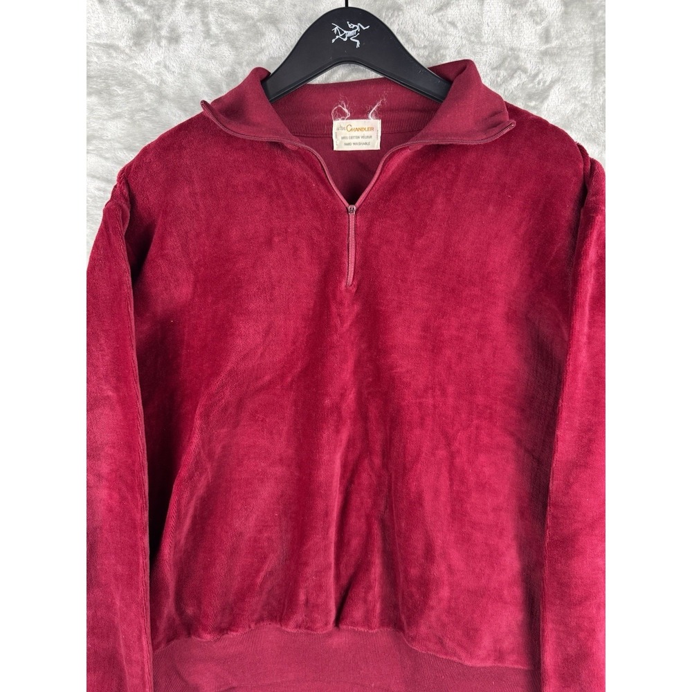 Vintage Chandler Quarter Zip Red 100% Cotton Velour Mens Large Japan 90s